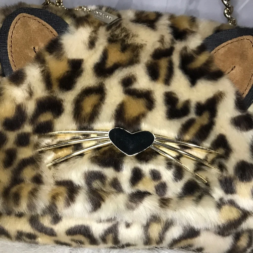 Kate Spade Run Wild Leopard Print Faux Fur Muff Cat Crossbody Bag - Picture 7 of 16